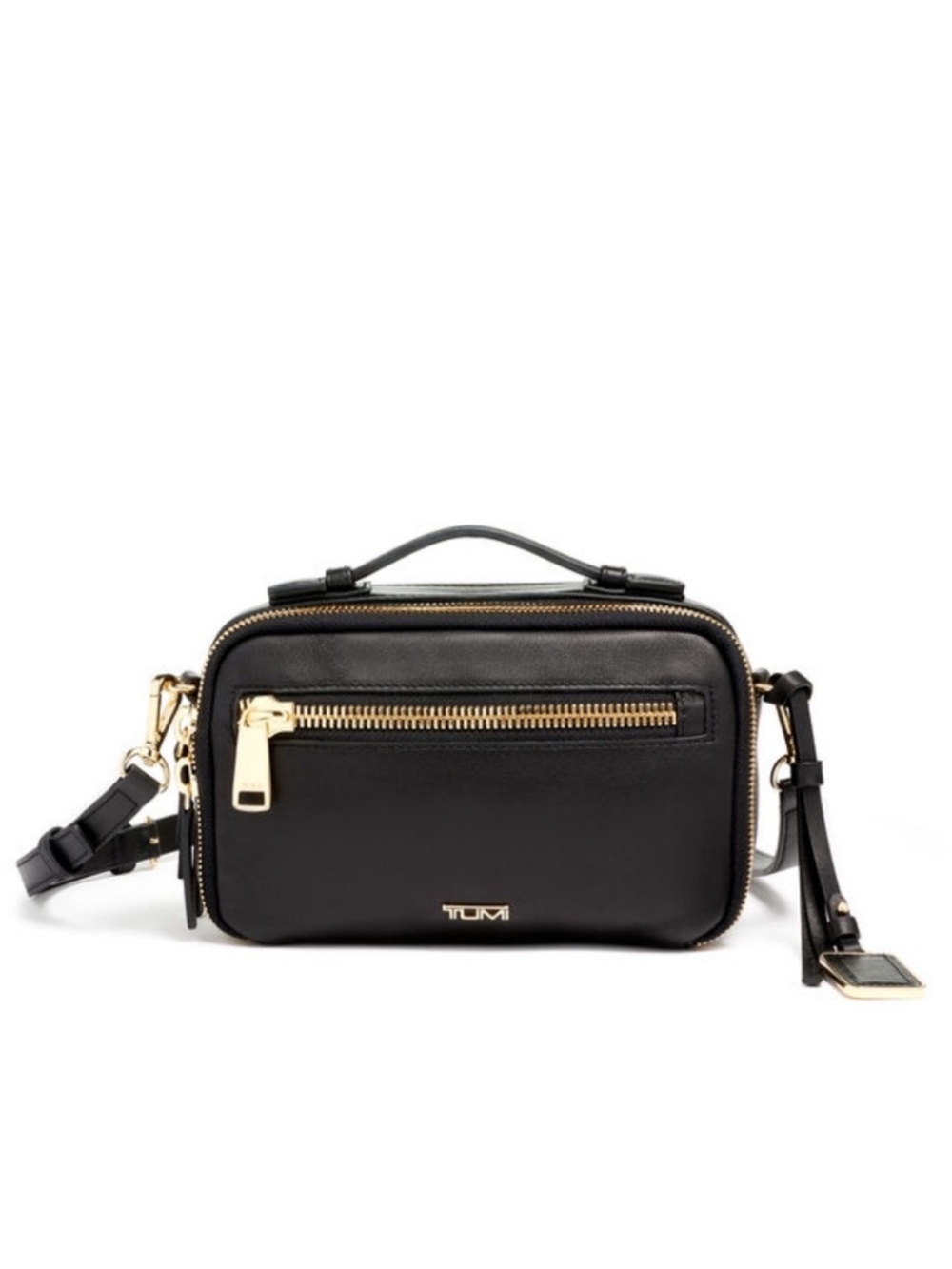TUMI Voyageur Crossbody NWT Black Leather Gold